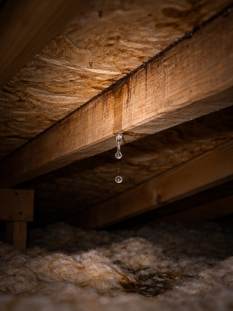 Active drip from roof decking seam