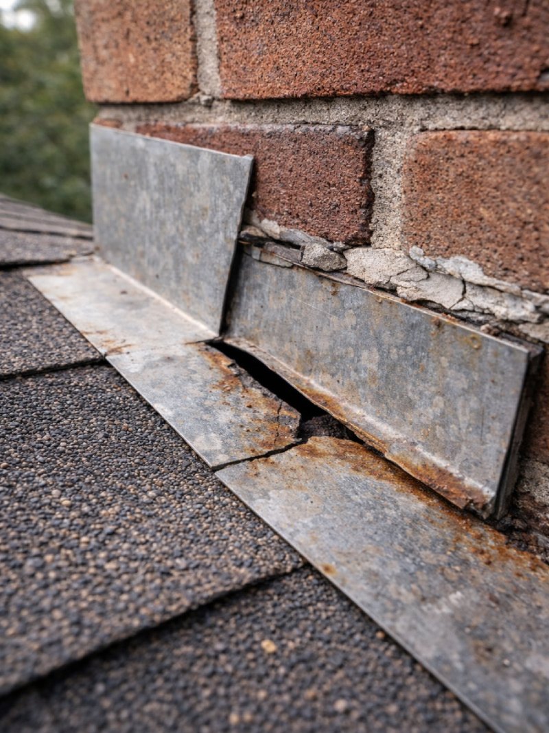 Chimney flashing gaps and cracked sealant