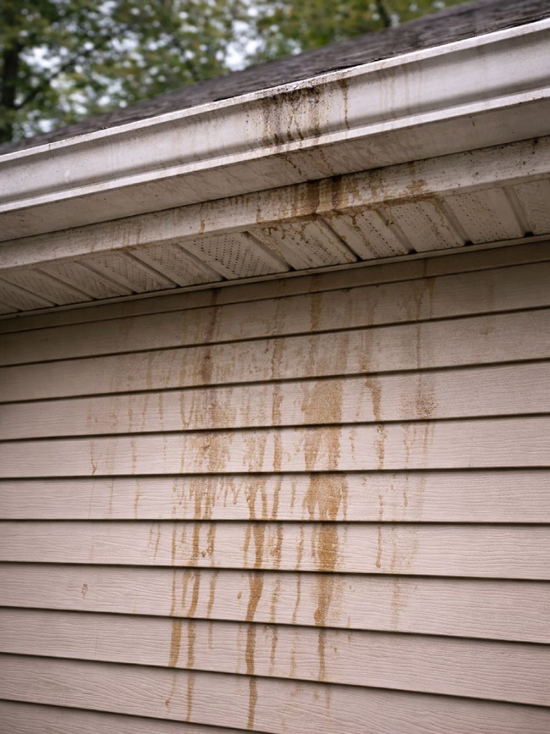 Gutter overflow streaks on siding