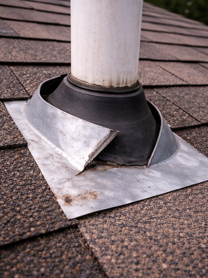 Loose flashing around a plumbing stack