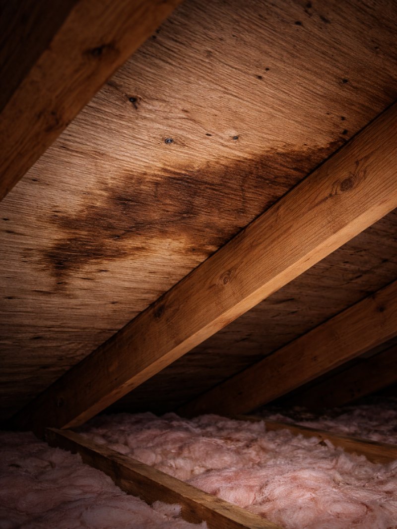 Moisture discoloration on attic decking