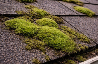 Moss growth patches on shingles