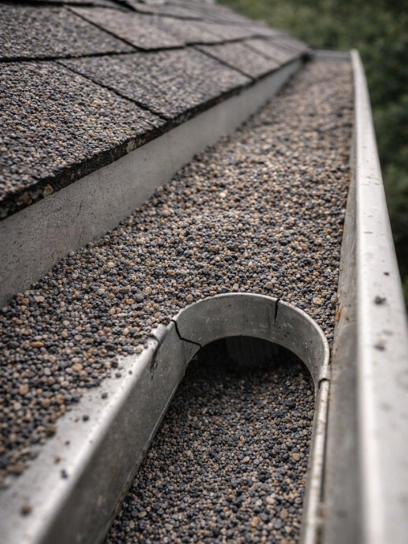 Granules collecting in the gutters