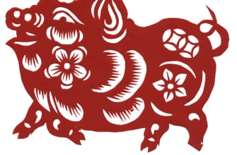 Year of the Pig Chinese zodiac symbol - traditional Chinese paper cutting
