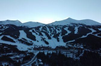 Breckenridge Colorado mountain ski resort village in winter with snow-covered peaks