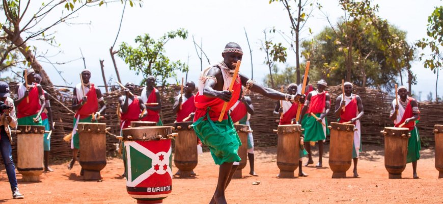 Traditional Burundi drummers performing, a living African cultural tradition