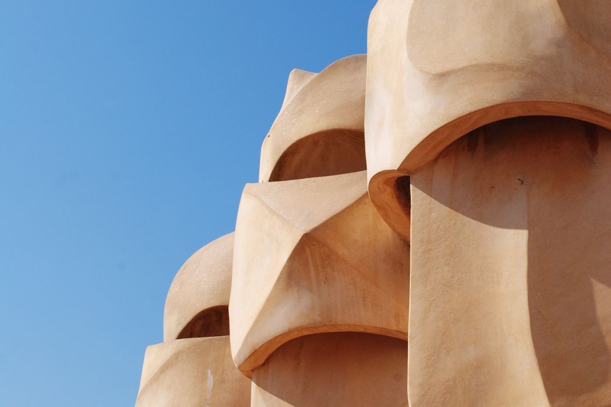 The warrior-helmet chimneys on the rooftop of La Pedrera, Casa Mila, by Gaudi
