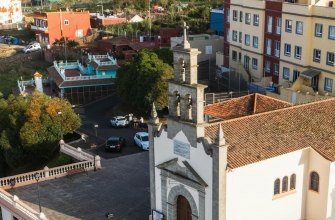 Aerial view of the historic village of Betancuria among the mountains of Fuerteventura