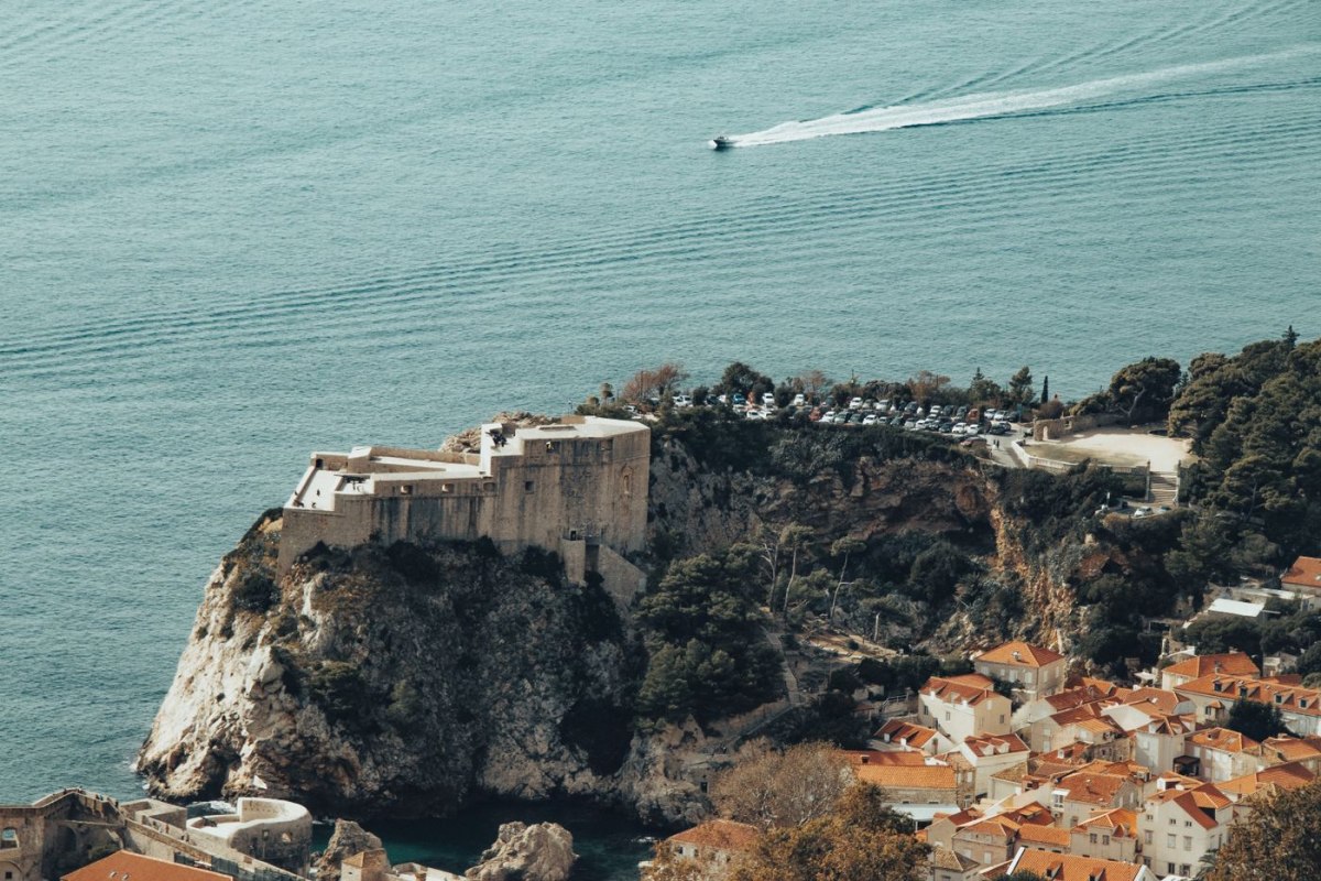 An ancient fortress perched above the Adriatic Sea on the Croatian coast