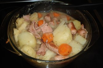 Dublin coddle, a pale sausage and potato stew