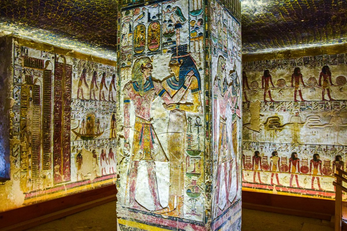 Painted funerary scenes on the walls of the tomb of Seti I