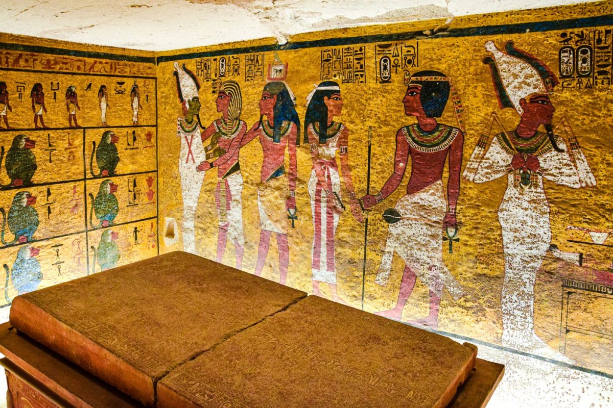 Mythological wall paintings inside the burial chamber of Tutankhamun