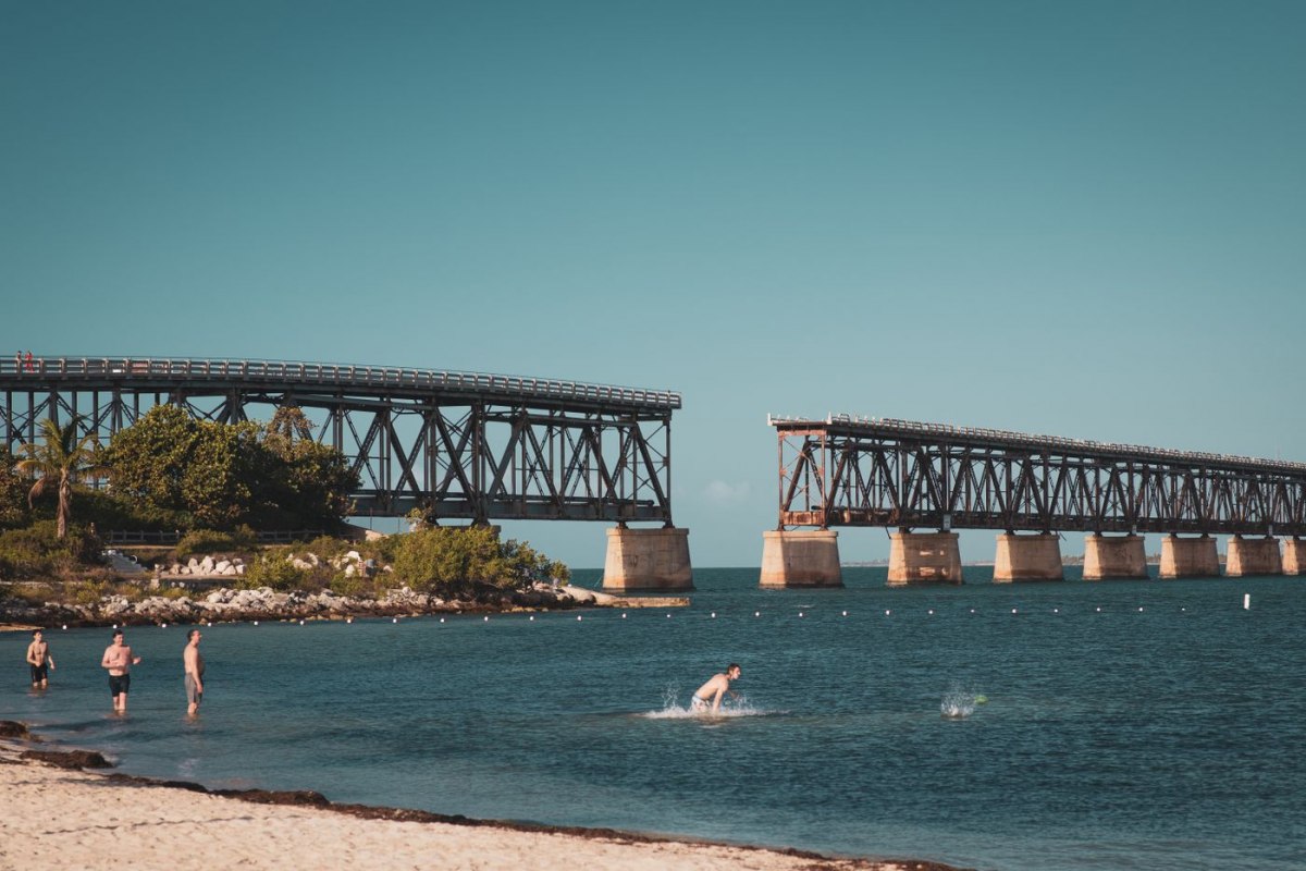 The historic Bahia Honda railway bridge and beach in the Florida Keys