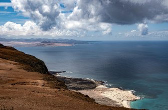 Rugged volcanic coastline and hills of Fuerteventura