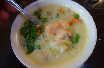 Creamy seafood chowder with chunks of fish