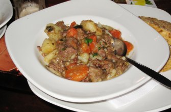 A bowl of traditional Irish stew with lamb and potato