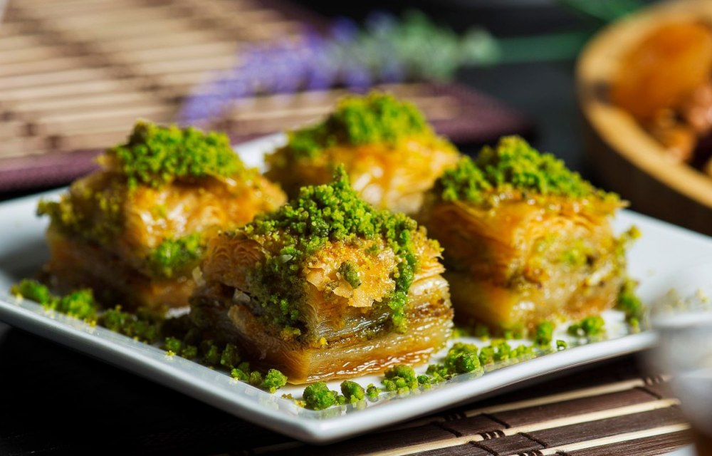 Pistachio baklava on a plate